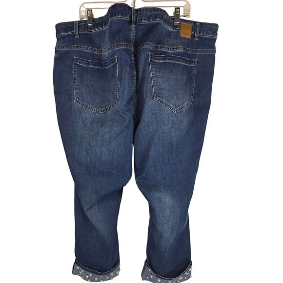 Eloquii Staight Leg Cuffed Hem With Faux Pearl Accents Women's Denim Jeans 26 - Picture 4 of 7